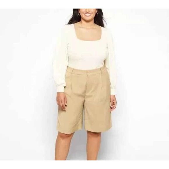 NWT Ralph Lauren women's Pleated front Bermuda Shorts tan plus size 18 - Picture 1 of 12